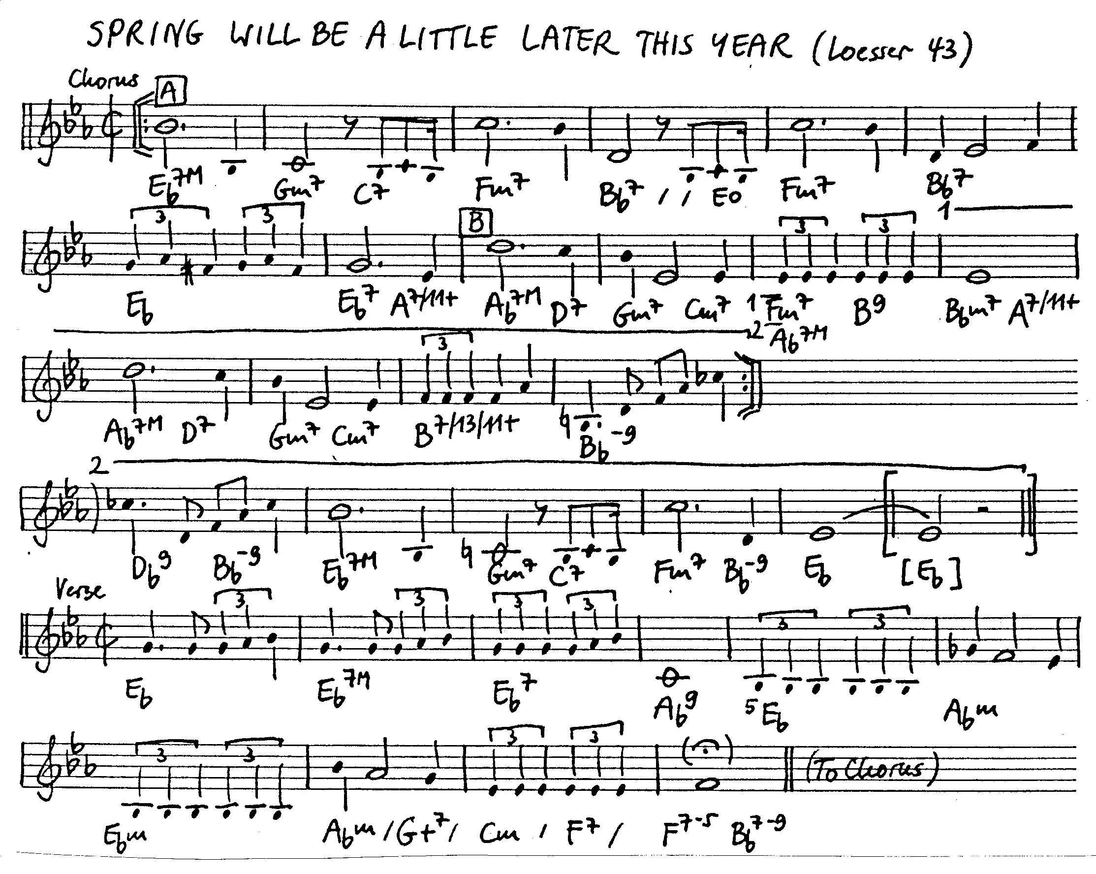 spring will be a little later free jazz leadsheet - Courtesy of the Jungle Jazz Band